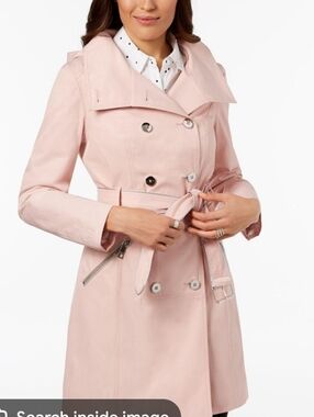 Guess NWOT Light Petal Pink Double-Breasted Belted Hooded Trench Coat S